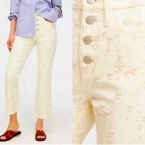 J. Crew Eyelet Billie Demi-Boot Crop Jean, High Rise, Cream Embroidery, 34”